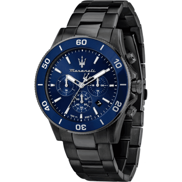 Maserati Herrenuhr R8873600005 Competizione, schwarz mit blauem Zifferblatt, Miyota JS25 Quarzwerk
