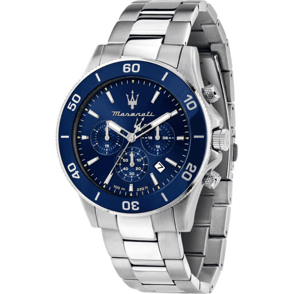 Maserati Herrenuhr R8873600002 Competizione, silberfarbig mit blauem Zifferblatt, Miyota Quarzwerk