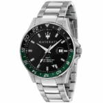 Maserati Herrenuhr R8853140005 Sfida, silberner Ton mit schwarzem Zifferblatt, Ronda 515.24H Quarzwerk