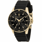 Maserati Herrenuhr R8871640001 Sfida, goldfarbene Ausführung mit schwarzem Zifferblatt, Miyota JS25-00Y Quarzwerk