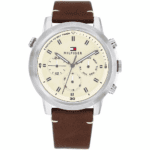 Tommy Hilfiger Herrenuhr 1792102 Troy, silberfarben mit cremefarbenem Zifferblatt, Quarzwerk