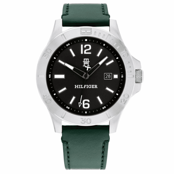 Tommy Hilfiger Herrenuhr 1710531 Ryan, silberfarben mit schwarzem Zifferblatt, Epson VX42E Quarzwerk