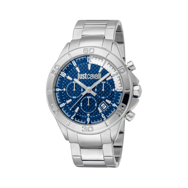 Just Cavalli Herren Uhr JC1G261M0255, junges Silberton mit blauem Zifferblatt